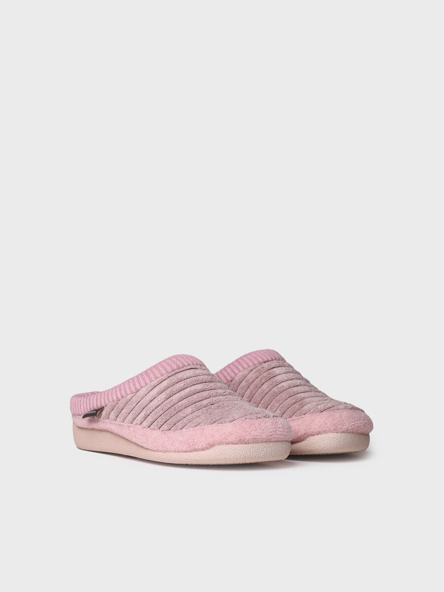 Zapatilla tipo zueco para mujer en fieltro y pelo sintético en Nude | MALU-OD
