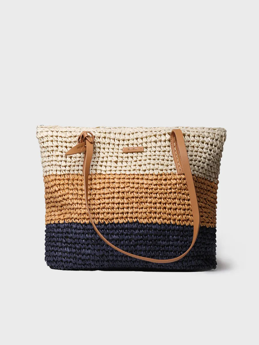Bolso shopper en rafia de papel con cremallera | DORA