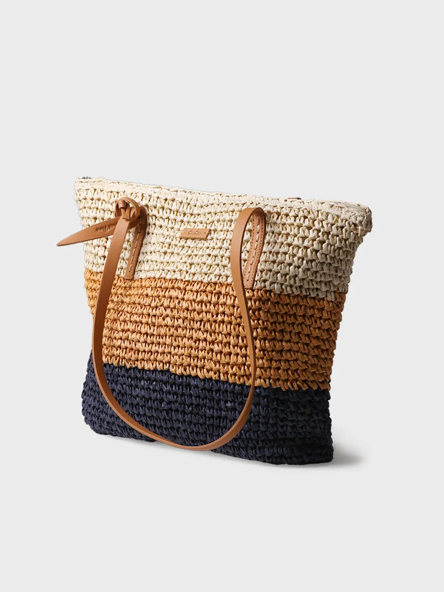 Bolso shopper en rafia de papel con cremallera | DORA