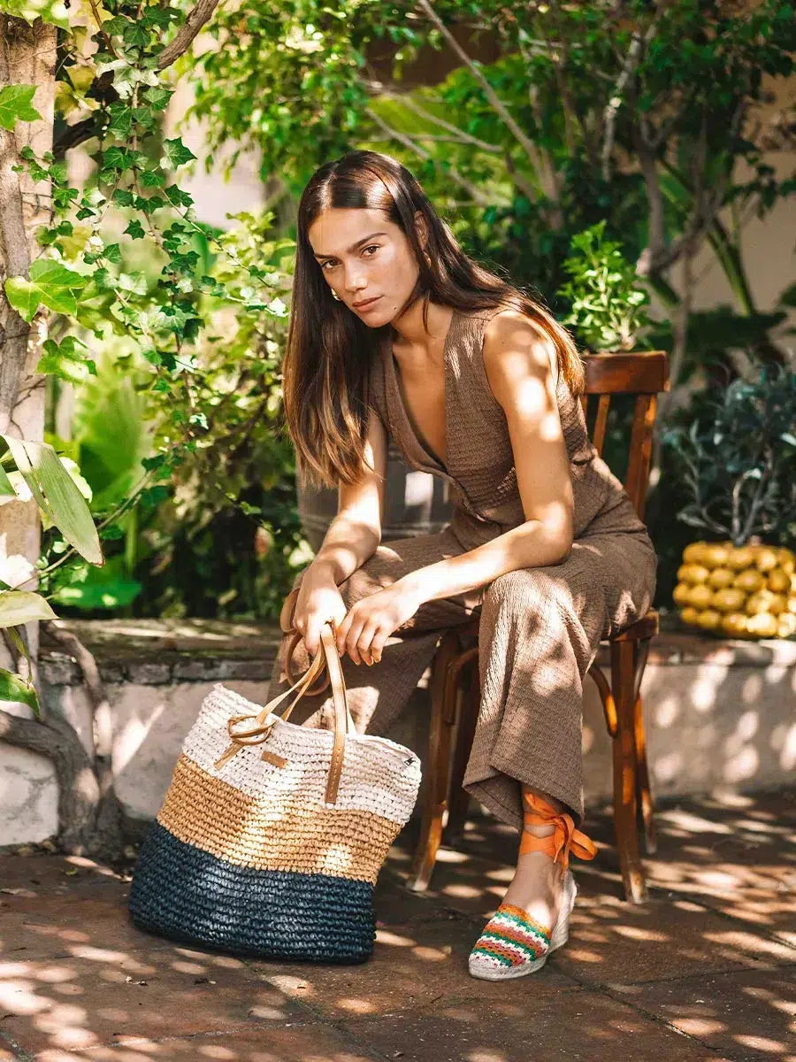 Bolso shopper en rafia de papel con cremallera | DORA