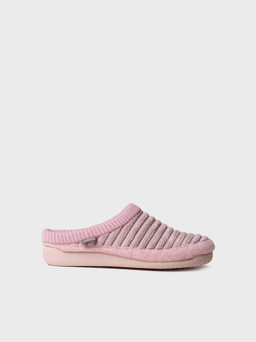Zapatilla tipo zueco para mujer en fieltro y pelo sintético en Nude | MALU-OD